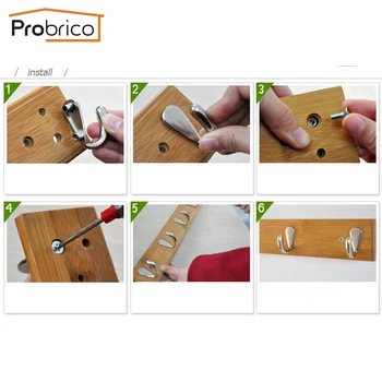 Probrico Coat Hook H5001-5KQ 5 PCS Zinc Alloy Satin Nickel Bamboo Base Wall Hanger Home Accessories Towel Hat Pothook