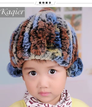 The new style children's winter rex rabbit fur hat girls leather hat cap warm ear