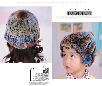 The new style children's winter rex rabbit fur hat girls leather hat cap warm ear