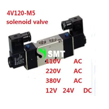 Pneumatic solenoid valve 4V120-M5 Double coil Port M5 220V AC 5/2 way control valve with Plug type red LED light