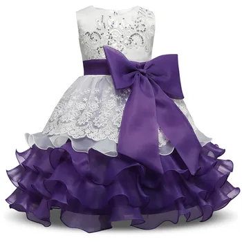 Baby Girl Christening Wedding Gown Dress Clothes Big Bow Blue Dress Wedding Gown Birthday Party Dress Fluffy Vestido Infantil