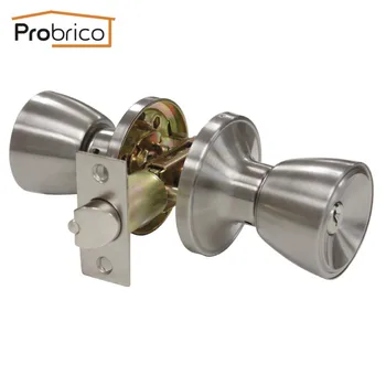 Probrico Stainless Steel Tulip Style Safe Lock Security Door Lock With Key Satin Nickel DL591SNET Door Handles Entrance Locker