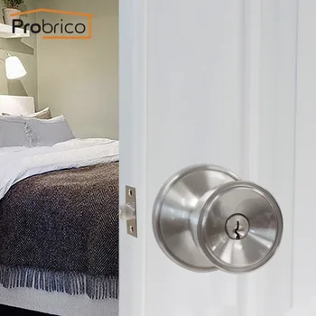 Probrico Stainless Steel Tulip Style Safe Lock Security Door Lock With Key Satin Nickel DL591SNET Door Handles Entrance Locker