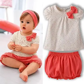 Kid Baby Girl Cherry Dots T-shirt Top+Pant Bow Cotton Outfit 2Pcs Set