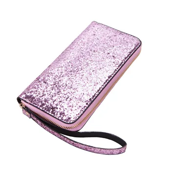 Fashion Women Leather Wallet Glitter Sequin Clutch Wallets And Purses Leather Long Brand Money Purse Credit Card Wallet