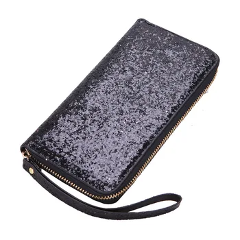 Fashion Women Leather Wallet Glitter Sequin Clutch Wallets And Purses Leather Long Brand Money Purse Credit Card Wallet