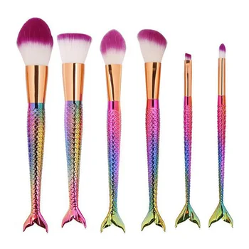 6 pcs mermaid brushes eyeshadow eyeliner blusher blending cosmetic tools mermaid-tail shaped brush makeup set 10set/lot (OS0414)