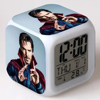 Movie Figures Doctor Strange LED Alarm Clock Colorful Touch light Desktop Watch PVC Toys