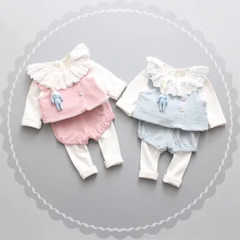 2017 Cotton Baby Girl Clothes Three-Pieces Newborn Clothing Set Fashion Baby Clothes China O-Neck Infant Clothing Girl Kids