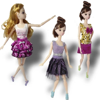 5pcs/lot Pretty Dress For Barbie Doll Clothes Fashion Outfit For 1/6 Dolls Short Dress One Piece Dresses Tutu Random Sent