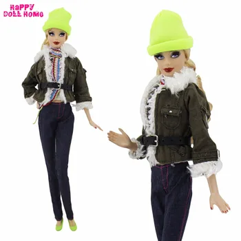 Winter Fashion Outfit Daily Wear Handmade Coat Vest Scarf Jeans Trousers Belt Shoes Hat Clothes For Barbie FR Doll Accessories