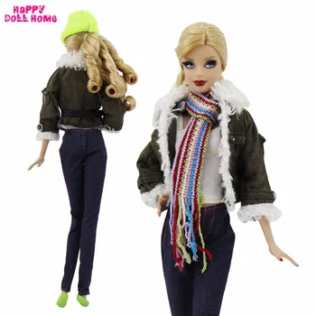 Winter Fashion Outfit Daily Wear Handmade Coat Vest Scarf Jeans Trousers Belt Shoes Hat Clothes For Barbie FR Doll Accessories