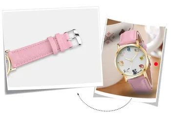 Cute Cat Pattern Women Fashion Watch 2017 Leather Band Analog Quartz Round Wrist Watch Ladies Clock Dress Watches relogio time