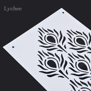 Lychee Scrapbooking Tool Card DIY Album Masking Spray Painted Template Drawing Stencils Laser Cut Templates Peacock Feathers