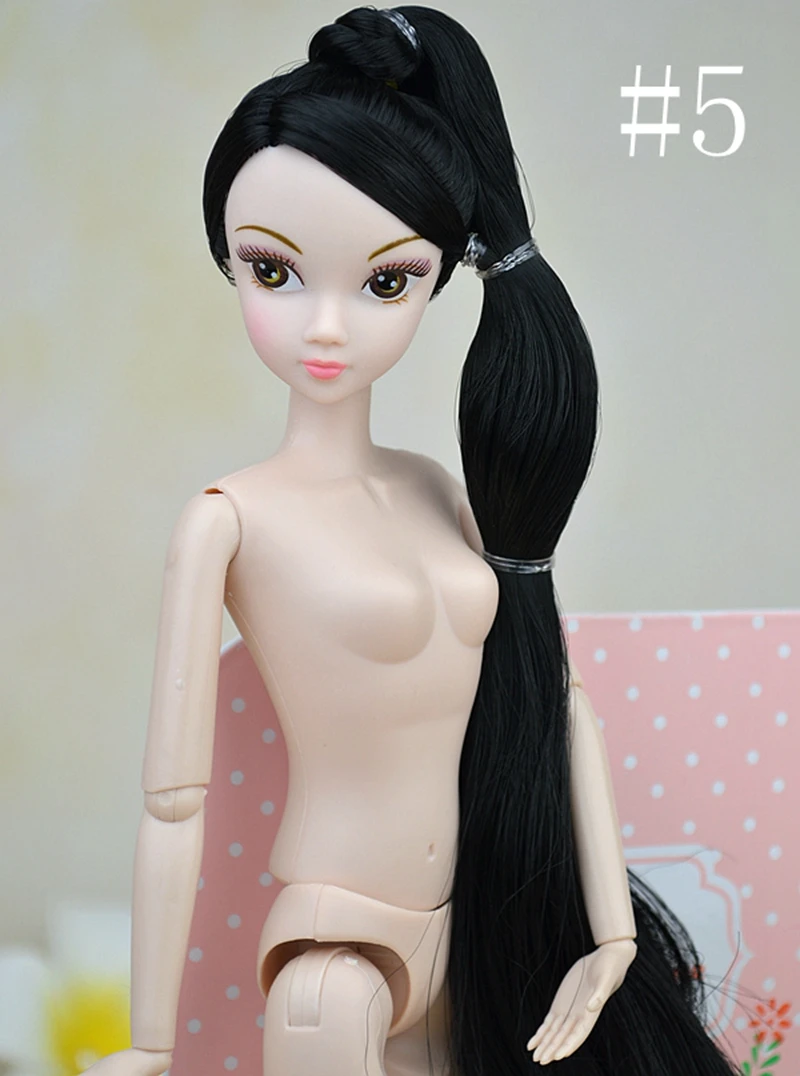 Naked 12 Moveable Joints Chinese Doll Accessories For Barbie Dollhouse 1/6 Doll Body + Head With Long Ponytail Hair Doll