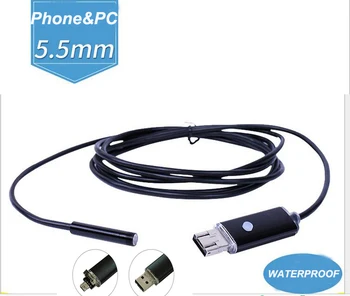 5.5MM Endoscope Waterproof 2M endoscope HD USB Android Endoscopio Camera 2IN1 Android Borescope USB Endoskop Inspection Camera