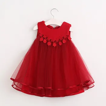 Girls Lace Dress England Style Flower Tutu Dresses For Girl Princess Birthday Party Dress Red Pink Ball Gown Kids Clothes Floral