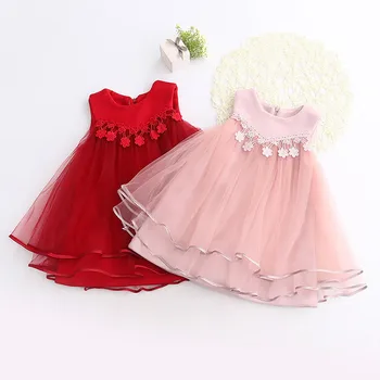Girls Lace Dress England Style Flower Tutu Dresses For Girl Princess Birthday Party Dress Red Pink Ball Gown Kids Clothes Floral