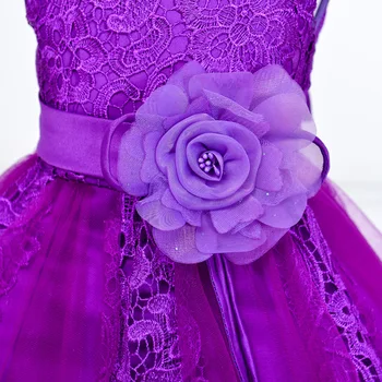 Lace Flower girl dresses tulle Purple Pink White kids princess costumes wedding children clothes party frocks For 2 4 6 8 10 Yrs