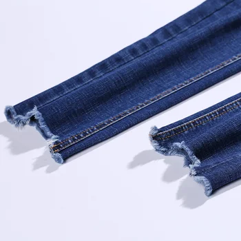 YERAD Woman's Blue Jeans Fashion Ankle Length Denim Pants Casual Mid Waist Tassel Bottom Pencil Pants