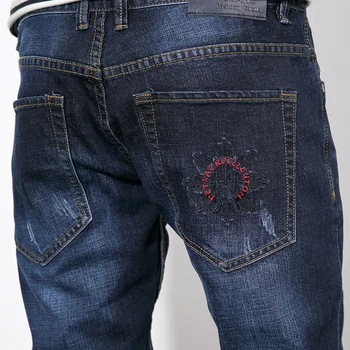 Fashion Full Length Solid Skinny Jeans Men Brand Designer Clothing Denim Pants Embroidery Casual Trousers Male 46 48