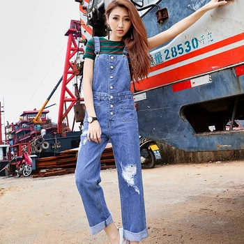 2016 The Spring And Summer Leisure Time Single Row Buckle Concise Joker Classic Fund Blue Cowboy Jeans Salopettes 959