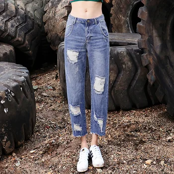 2016 Summer Will Code Flash Holes Seven Wide Leg Pants Woman Fund Directly Tube Type Leisure Time Women's Jeans 507