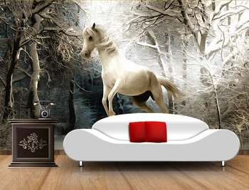 Custom 3D horse wallpaper, the winter forest murals for Pegasus bedroom TV background wall waterproof wallpaper