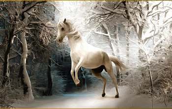 Custom 3D horse wallpaper, the winter forest murals for Pegasus bedroom TV background wall waterproof wallpaper