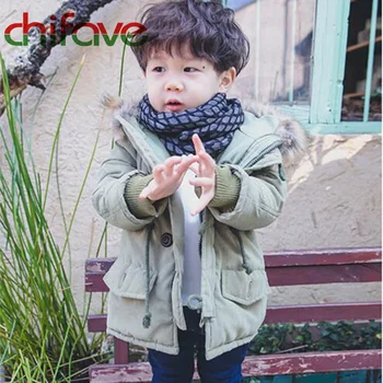 Chifave New Winter Kids Boys Parka Zipper Hooded Collar Children Clothing Button Decoration Baby Warm Solid Color Outerwear Coat