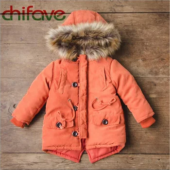 Chifave New Winter Kids Boys Parka Zipper Hooded Collar Children Clothing Button Decoration Baby Warm Solid Color Outerwear Coat