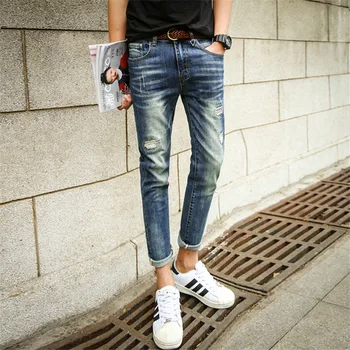 Jeans Pant Male 2016 Summer Hip Hop Mens Jean Pants Korean Slim Fashion Mens Jeans Pant Biker Ripped Stylish Jeans Pant