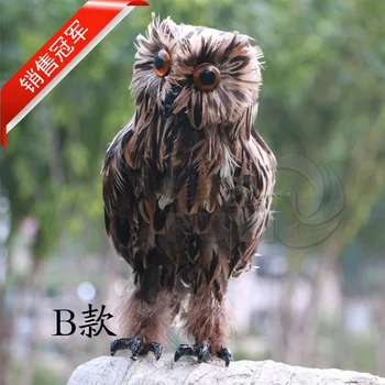 Simulation animal brown owl model toy ,plastic &furs about 32cm owl model ,home decoration xmas gift w5629