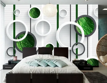 Large murals,Phantom green leaves with drops of water circle 3D wallpaper,living room TV sofa wall bedroom modern wallpaper