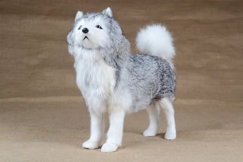 Simulation sled Dog model ,large 30x24cm plastic& gray furs standing husky dog handicraft home decoration toy Xmas gift w5723