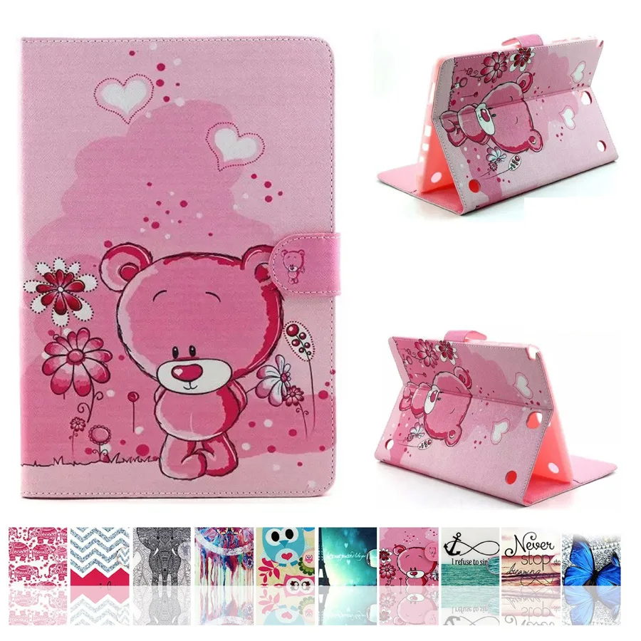 For Samsung Tab A9.7 Cover Cute Cartoon Pattern PU Leather Wallet Funda Tablet Case for Samsung Galaxy Tab A 9.7 SM-T550 SM-T555