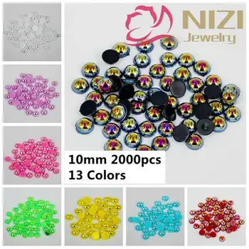 Direct Selling Special Offer Plain Half Resin Imitation 10mm 2000pcs/pack 13packs AB Colors Half Round Pearls DIY Decoration