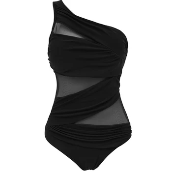 2017 Sexy Mesh Swimwear Women One Piece Swimsuit Solid Black Blue Monokini Bathing Suit Beach Swim Wear Bodysuit Plus Size 4XL