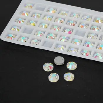 Sew On Beads 8mm 10mm 12mm 14mm 16mm 18mm Flatback Round Sewing DIY Beads With Holes For Garment High Shine Crystal AB Beads