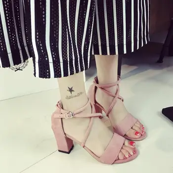 Women High Heel Sandals Open Toe Shoes Women Sexy Thick Heels Sandal Fashion Ankle Strap Shoes Concise Women Footwear Size 35-39