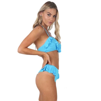 Sexy female off shoulder split bandeau ruffle swimwear bikini two pieces swimsuit for women bathing suit biquini maillot de bain
