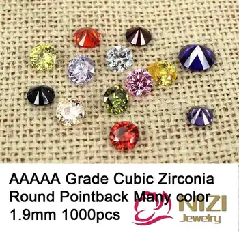 Brilliant Cubic Zirconia Stones For Jewelry 1.9mm 1000pcs AAAAA Grade Round Shape Pointback Beads 3D Nail Art Decorations DIY
