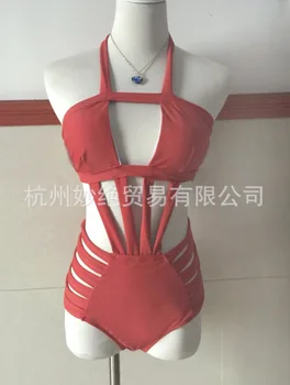 2017 Red color Sexy sport beach women's swimwear Multi-band hollow professional ONE PIECE SWIMSUIT