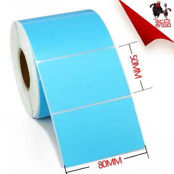 Label paper roll 80x50mm (1000 labels) Blue color printing stickers