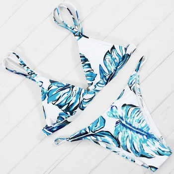 2017 New Leaf Print Bikini Brazilian Retro Biquini 3 Styles Sexy Bathing Suit Print Swimwear Biquini Maillot De Bain Femme
