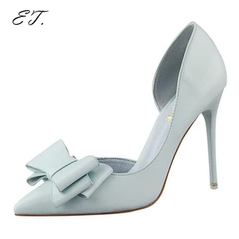 2016 fashion delicate sweet bowknot high heel shoes side hollow pointed women pumps