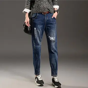 Plus size 2017 Korean fashion personality jeans female hole loose harem pantswomen denim trousers casual jeans w1915