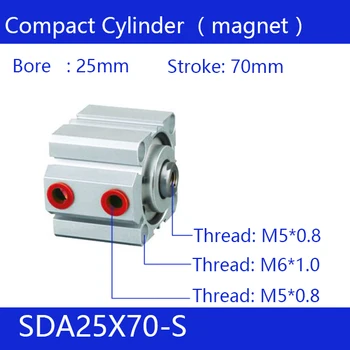 SDA25*70-S 25mm Bore 70mm Stroke Compact Air Cylinders SDA25X70-S Dual Action Air Pneumatic Cylinder, Magnet