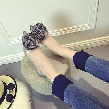 2017 New Cusp of Single Women's Shoes, Sweet Mouth, Beautiful Flowers, Silk, Women's Shoes, Transparent Breathable Feet Sandals