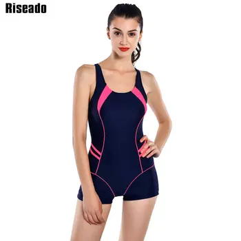 Riseado New 2017 Sports One Piece Swimsuits Brand Swimwear Women Retro Shorts Backless Bathing Suits For Women